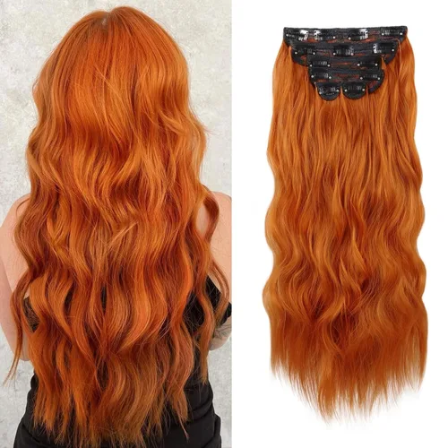 Vista 11 de WECAN Extensión de cabello con clip, de 20 pulgadas, mezcla de rubio ceniza y rubio decolorado, 6 piezas, extensiones de cabello largo ondulado