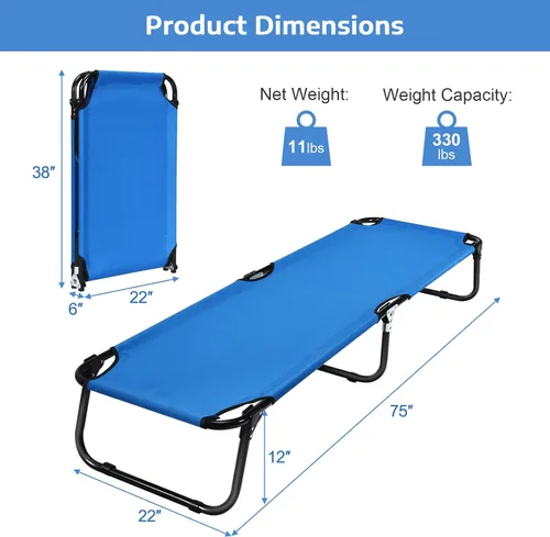 Vista 7 de Tangkula Catre plegable para campamento, cama portátil para acampar con marco de acero, catre portátil militar elevado para viajes adultos y niños