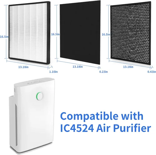 Vista 2 de IC-4524 Filtros de repuesto compatibles con el purificador de aire InvisiClean Claro IC-4524, 2 filtros principales, 1 filtro de carbón activado y 2