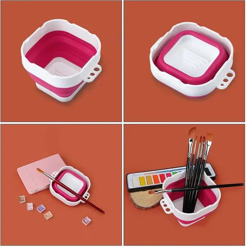 Vista 7 de Lavadora de cepillo de silicona plegable – Taza de agua plegable portátil y lavabo para acuarela, acrílico, pintura al óleo Limpiador de pinceles