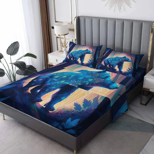 Vista 26 de Juego de sábanas de tamaño individual, sábanas de oso – Sábanas y fundas de almohada de microfibra de 3 piezas, juego de sábanas con patrones de Aa