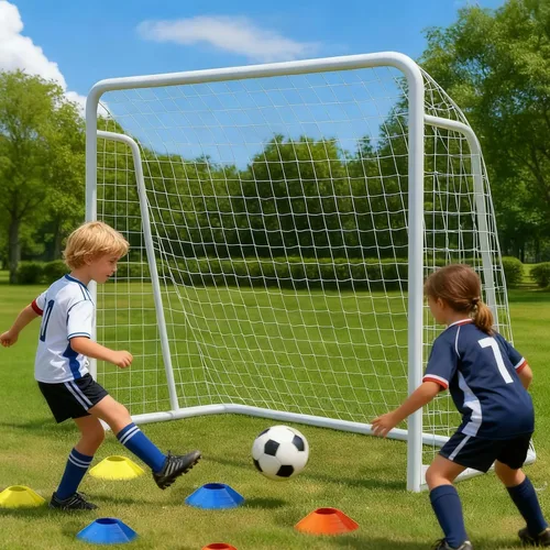 Vista 21 de NAIZEA Porterías de fútbol – 24x8/21x7/18x7/12x6/16x7/10x6/8x6/6x4 pies para patio trasero – Portería de fútbol de metal para jóvenes adultos