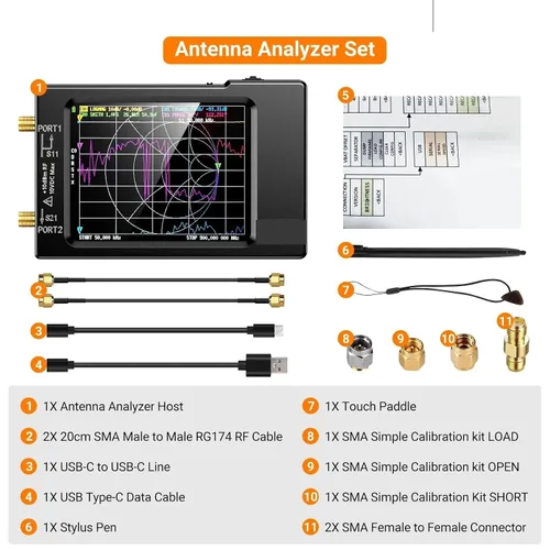 Vista 6 de Spectrum Analyzer, VNA-H Vector Network Antenna Analyzer 10KHz-1.5GHz MF HF VHF UHF W/Shell SD Card Slot Supprt 32G Digital VNA-H Tester