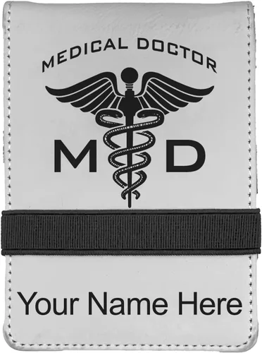 Vista 15 de LaserGram Mini padfolio con bloc de notas y bolígrafo, médico médico, grabado personalizado incluido (negro con oro)