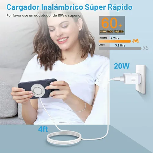 Vista 4 de Cargador inalámbrico magnético MagSafe cargador de carga rápida para iPhone 17e/17 Pro Max Air 16 15 Plus 14 13 12, AirPods, USB-C/A Mag-Safe Base