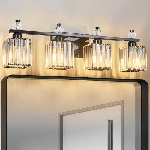 Vista 39 de Luces de Tocador de Baño de 3 Luces, Placado Negro, Modernas Luces de Tocador de Cristal para Baño, Luces de Tocador de Cristal para Usar Sobre