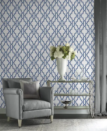 Vista 5 de Lillian August Luxe Haven Coastal Lattice - Papel tapiz autoadhesivo (Riviera Blue)