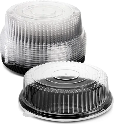 Vista 9 de Frcctre Paquete de 12 bandejas de plástico de 12 pulgadas con tapa, platos desechables de plástico para servir alimentos con tapas de cúpula