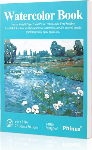 Vista 8 de Phinus Cuaderno de bocetos para acuarela de 30 hojas 14 x 21,6 cm, papel para acuarela prensado en frío (140 lb/300 g/m²), cuaderno de acuarela