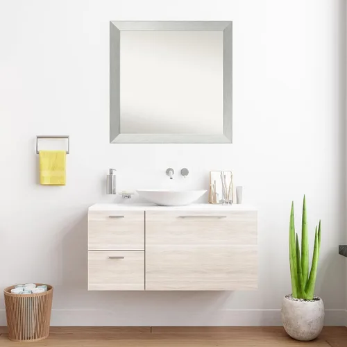 Vista 6 de Amanti Art Espejo de baño plateado para sobre el fregadero, 30 x 30 pulgadas, espejo cuadrado de plata de ley cepillada, marco de madera