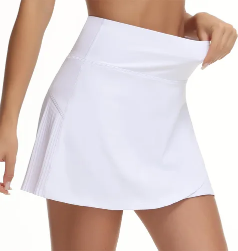 Vista 3 de THE GYM PEOPLE Faldas de tenis de cintura alta para mujer, con dobladillo cruzado en la espalda, plisadas con pantalones cortos interiores