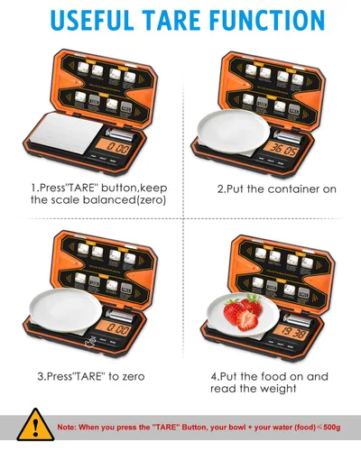 Vista 4 de AMIR Báscula digital de bolsillo, báscula de alta precisión de 17.64 oz x 0.00 oz con pantalla LCD, báscula digital de alimentos con función
