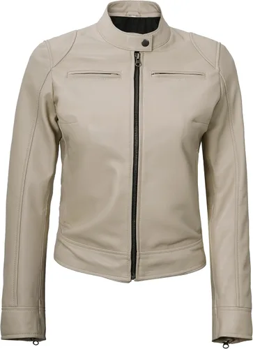 Vista 4 de Decrum Cafe Racer Chaqueta de piel de cordero real estilo motocicleta para Beige