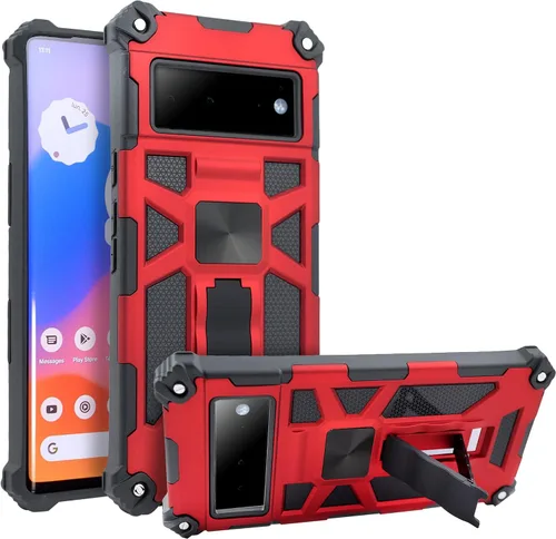 Vista 6 de Funda compatible con Google Pixel 6, funda para Google Pixel6, soporte magnético Hybid a prueba de golpes, grado militar, funda para teléfono (negro)