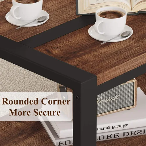 Vista 5 de BON AUGURE Mesa auxiliar para sala de estar, mesas industriales de madera y metal, mesa central rectangular de granja (roble rústico, 43 pulgadas)