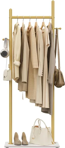 Vista 10 de Nianerfaya Perchero con 2 ganchos, almacenamiento de ropa de pie para interiores, perchero para colgar ropa para dormitorio, perchero de metal