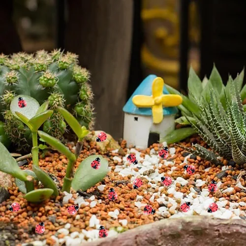 Vista 7 de 400 piezas de mini mariquitas de resina para decoración de jardín de hadas, accesorios de jardín en miniatura, paisaje, fiesta, regalo, artes