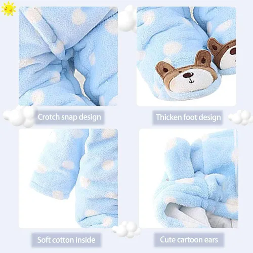 Vista 2 de Xifamniy Mameluco para bebé recién nacido con capucha gruesa para invierno para exteriores traje de nieve para niñas y niños