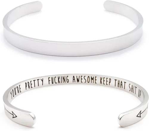 Vista 57 de Pulseras inspiradoras para mujer, joyería de acero inoxidable, con refranes, pulsera motivacional con mensaje oculto, pulseras grabadas para mejor