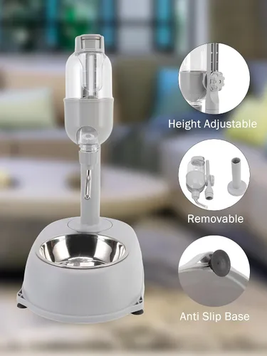 Vista 3 de Dispensador de agua para mascotas, cuenco dispensador de agua para mascotas, 2 en 1, 16.9 fl oz, multifuncional, altura desmontable con soporte