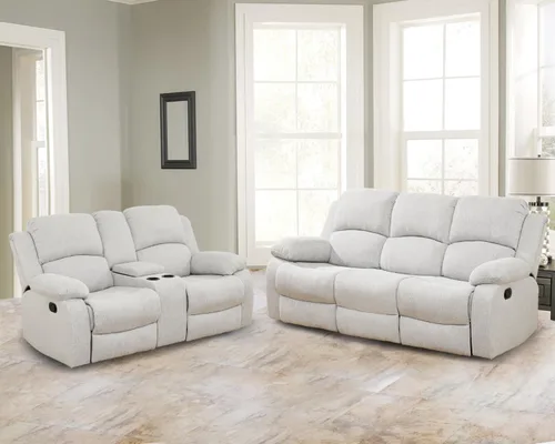 Vista 40 de Juego de muebles de sala de estar, juego de sofá reclinable de cuero, sofá reclinable y sofá biplaza, juego de sofá de cuero beige, juego de muebles