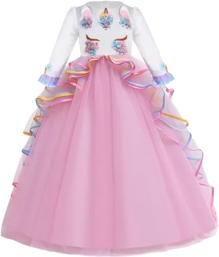 Vista 11 de REXREII Vestido largo de tul de manga larga para niñas con diadema, disfraz de Halloween, princesa, cumpleaños, Navidad, baile