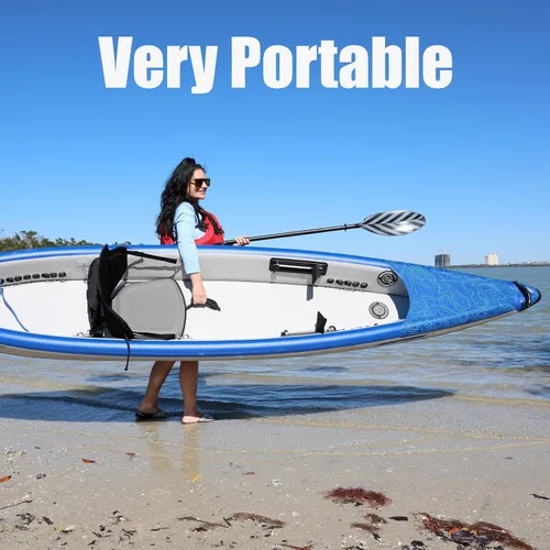 Vista 5 de Sea Eagle RazorLite Kayak inflable – Ligero, punto caído, kayak de turismo de alta velocidad – Solo o en tándem – Asiento trasero alto, remo (s)