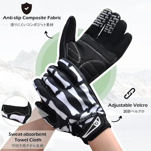 Vista 4 de TRIWONDER Guantes de esqueleto, guantes de ciclismo, guantes de calavera para hombres, mujeres, niños, para bicicleta, motocicletas, deportes