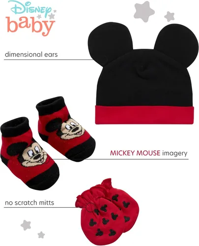 Vista 2 de Disney Newborn Baby Boys Take Me Home Layette Gift Set 3D Ear Hat Socks and Mitten Mickey Mouse Winnie The Pooh