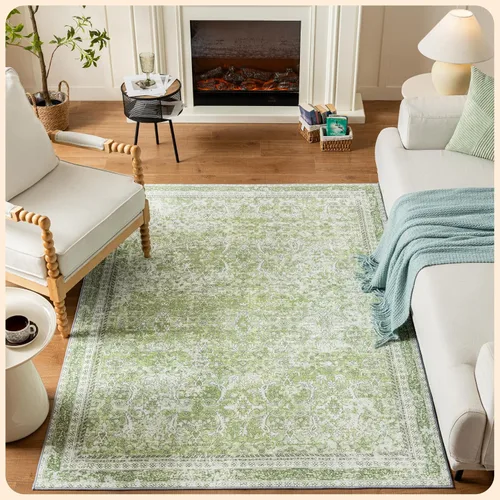 Vista 144 de Istana Alfombra larga antideslizante de 2.5 x 8 para el hogar, para pasillo y cocina, lavable, sedosa y suave al tacto, elegante, color azul y marfil