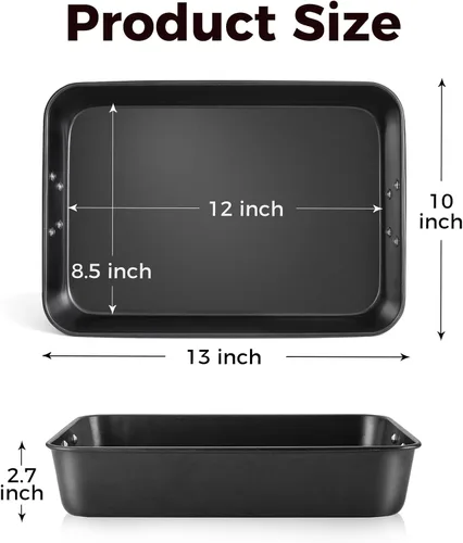 Vista 8 de HONGBAKE Sartén para lasaña antiadherente de 3 pulgadas de profundidad, sartén para hornear de 9x13, sartén rectangular para pastel de hoja, sartén