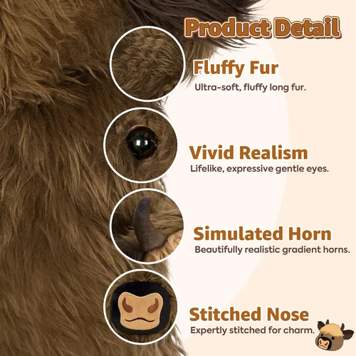 Vista 8 de Onsoyours - Animales de peluche originales de vaca de las tierras altas con peso de 3.35 libras, 20 pulgadas, grandes para microondas para aliviar
