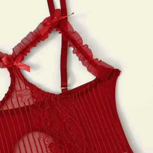 Vista 4 de Lencería sexy para mujer para sexo, juego travieso, de cuero, con cremallera hueca, de una pieza, babydoll de peluche, corsé, vendaje, body