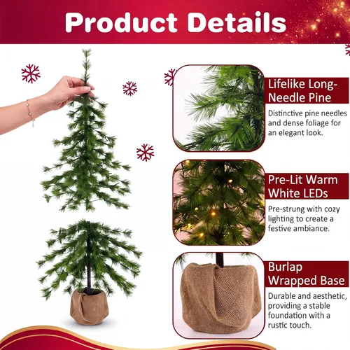 Vista 3 de Cinnvoice Paquete de 3 árboles de Navidad preiluminados con luces, aguja