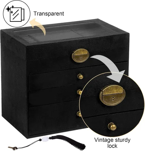 Vista 6 de Somduy Joyero para niñas y mujeres, 4 capas, organizador de joyas vintage y caja de exhibición, almacenamiento de collar de gran capacidad