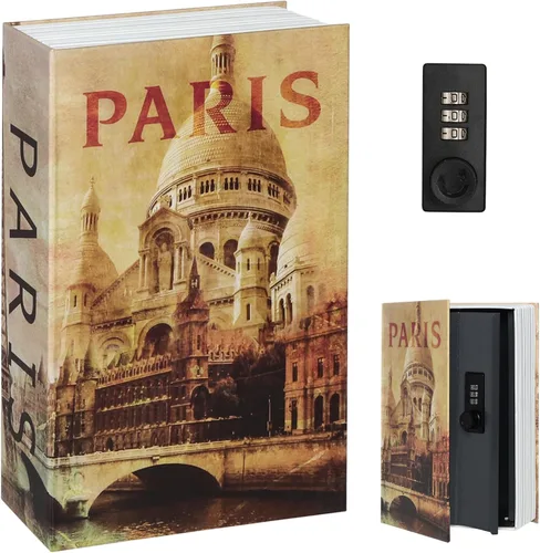 Vista 14 de Decaller Caja fuerte para libros con cerradura de llave, caja secreta de metal oculta para seguridad del hogar, dinero y joyas, 9.5 x 6.2 x 2.2