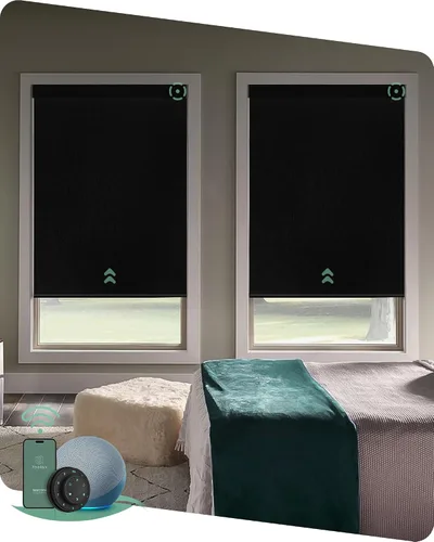 Vista 5 de Yoolax Persianas motorizadas con control remoto, persianas inteligentes opacas con control remoto, cortinas eléctricas compatibles con Alexa