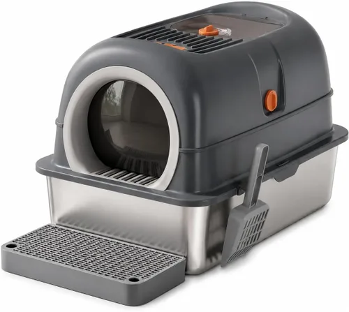 Vista 9 de Stainless Steel Litter Box 23.6", Enclosed Dual Entry XL