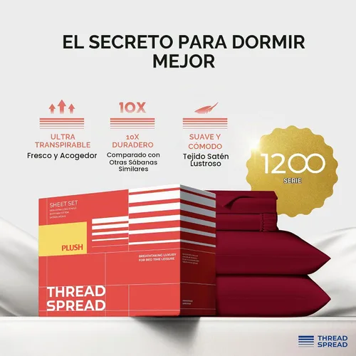 Vista 5 de THREAD SPREAD Juego de sábanas de 100% algodón egipcio de la serie 1200, sábanas lujosas de algodón egipcio tamaño Queen con bolsillo profundo