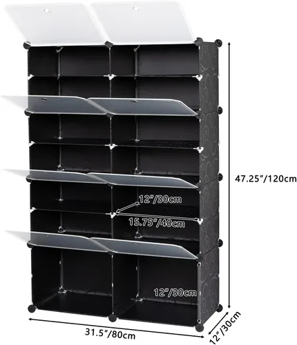 Vista 3 de Estante organizador portátil de 7 niveles, 28 pares, 14 rejillas, color negro