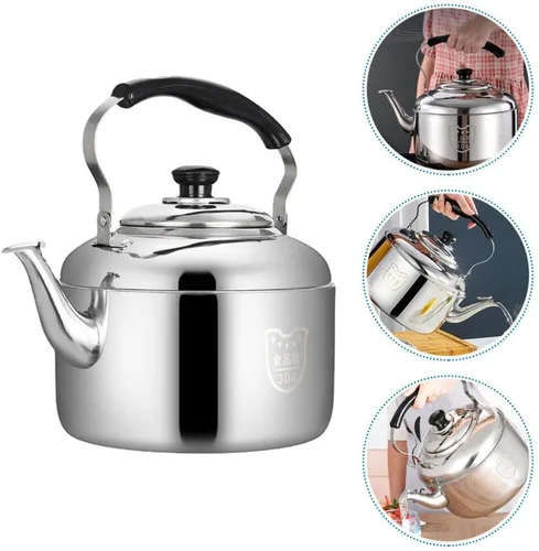 Vista 6 de HEMOTON Hervidor de té para el hogar, tetera silbante, tetera de acero inoxidable, tetera clásica, hervidor de agua con mango frío para estufa, 4 L