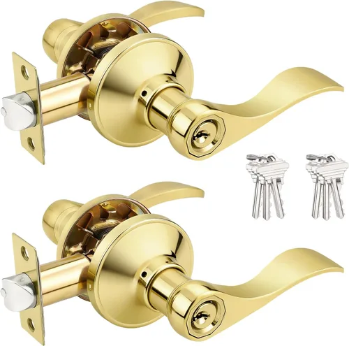 Vista 33 de Probrico Manijas de puerta de entrada de color negro mate con diferentes llaves, manijas de puerta de estilo ondulado para puertas interiores
