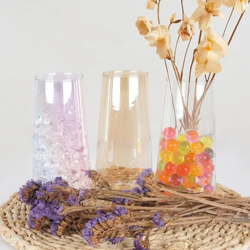 Vista 4 de Jarrón de vidrio ámbar para flores, jarrones de vidrio transparente de 6 pulgadas para centro de mesa, jarrón moderno de estilo bohemio para boda