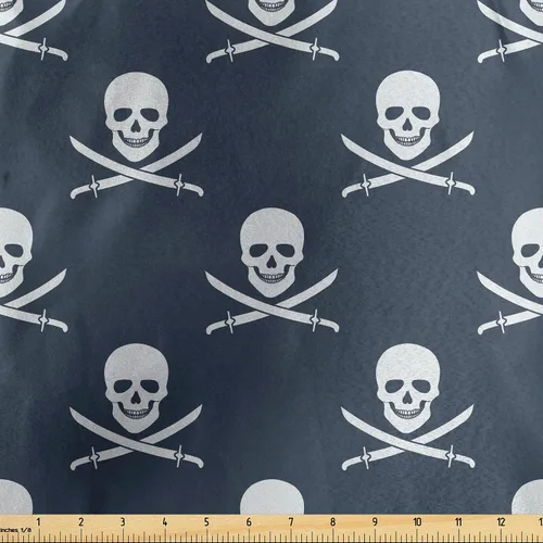 Vista 129 de Ambesonne The Yard, tela de calavera colorida con temática de Halloween, diseño de calavera y huesos cruzados, divertido estampado de dibujos