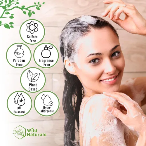 Vista 5 de Wild Naturals Champú de miel de Manuka para eczema y psoriasis, hidratante sin sulfatos con aloe vera y aceite de coco, champú hidratante para cuero