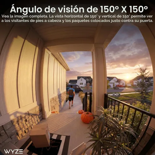 Vista 3 de Wyze Timbre de video con batería, cámara inalámbrica, 1536 x 1536 HD+ con visión nocturna a color, audio de 2 vías, vista 1:1 de cabeza a pies