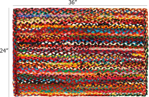Vista 3 de Algodón Craft - Tapete tejido a mano reversible 100 % algodón con multitrenza de Chindi - Este artículo está fabricado con hilos multicolores