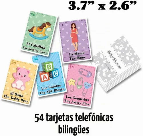 Vista 3 de MoreFiesta Baby Shower Loteria Bingo Bilingüe, Inglés Español, para 20 jugadores
