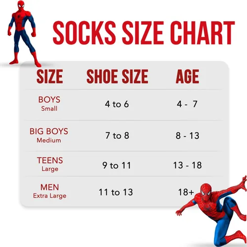 Vista 2 de Marvel Calcetines Spiderman para niños y hombres, paquete de 6 calcetines para hombres y niños, calcetines atléticos para hombres, calcetines