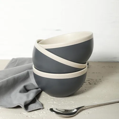 Vista 7 de Stone Lain Serenity - Vajilla de gres, servicio para 4, juego de platos y cuencos, vajilla de color gris oscuro y crema, apta para lavavajillas
